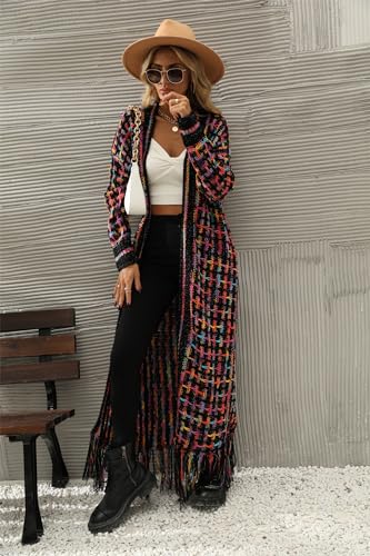 Womens Boho Cardigan Sweater Maxi Long Colorful Fringed Tassels Knitted Cardigan Jacket Outwear3