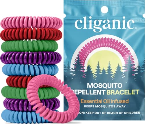 Image of Cliganic 10 Pack Mosquito Repellent Bracelets for Adults & Kids (Rainbow Colors) - Natural DEET-Free Bands, Individually Wrapped