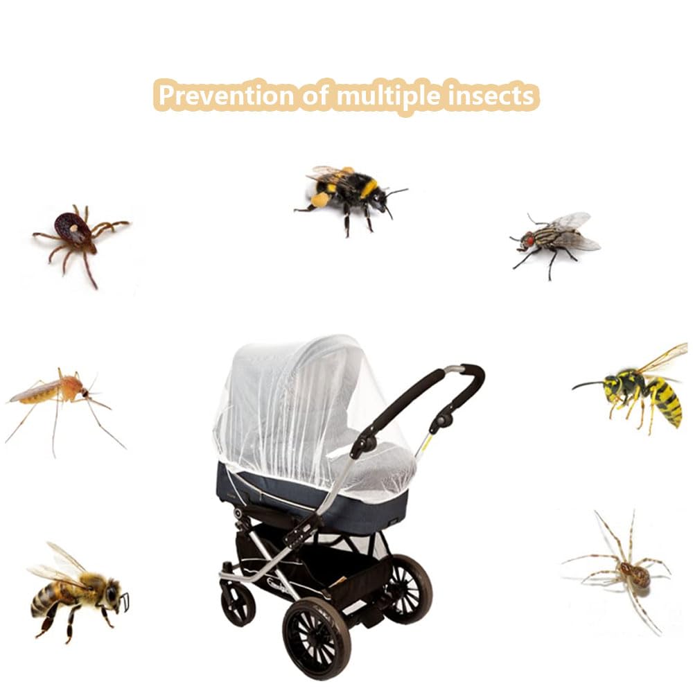 Siatka na owady do wózka dziecięcego, 2 sztuki, ochrona przed owadami, wózek dziecięcy z 2 hakami do wózka dziecięcego, siatka na komary, z gumowym ściągaczem, ochrona przed owadami, idealna