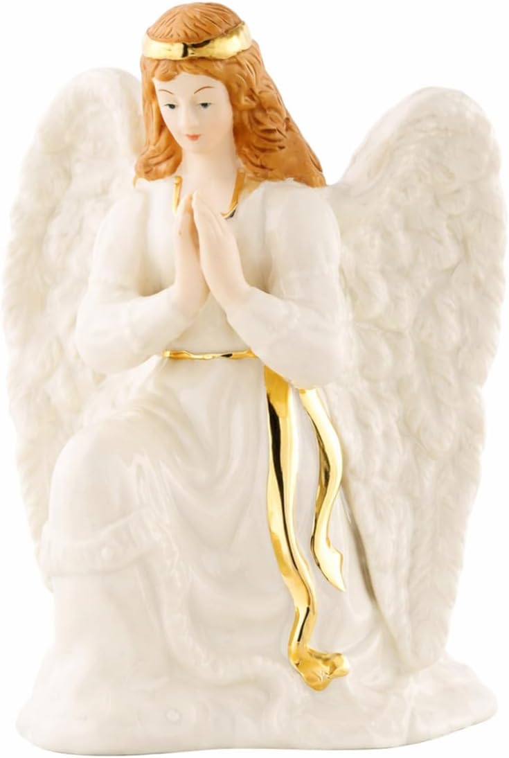Belleek Living Nativity Angel Figurine 6" H x 2" W, Handcrafted Fine Parian China Christmas Angel, Irish Decor, White