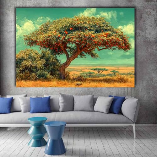 Tableau arbre de vie vert 80x120cm sans cadre ZAMAEIU pour salon