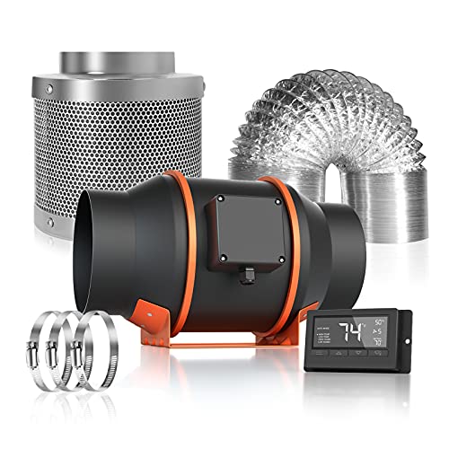 Spider Farmer 6 Inch Carbon Filter for Grow Tent Kit, 350 CFM Inline Duct Fan with Temperature Humidity Controller, 33 Feet Ducting Grow Tent Ventilation System for Grow Tents Hydroponics