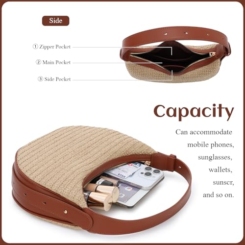 GOKTOW Straw Crossbody Bag Beach Tote Handbag with Adjustable Straps Crescen Raffia Purse for Summer, Travel, Parties 20253