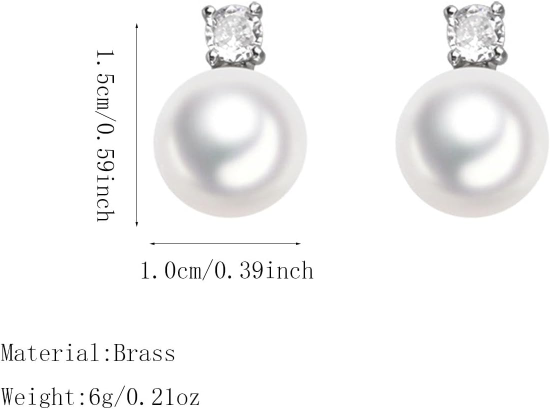 Silver Pearl Stud Earrings for Women Dainty White Round Pearl Post Trendy Cubic Zirconia Stud Drop Earrings Bridal Wedding Earring Jewelry Gifts - Image 6