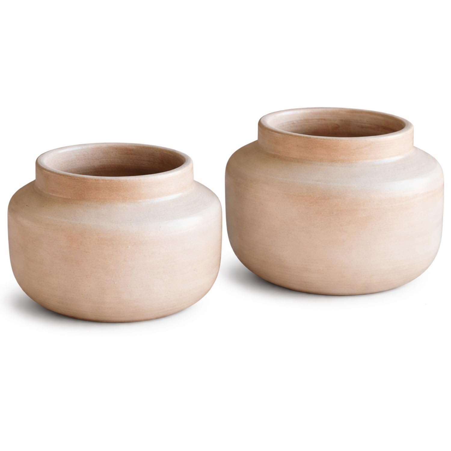 Jarrones Decorativos Modernos Cerámica Set 2 Piezas Beige 27x19 y 20x14 cm, diseño Artesanal Redondeado, Elegante Centro de Mesa Decorativo Salon y florero Funcional para hogar