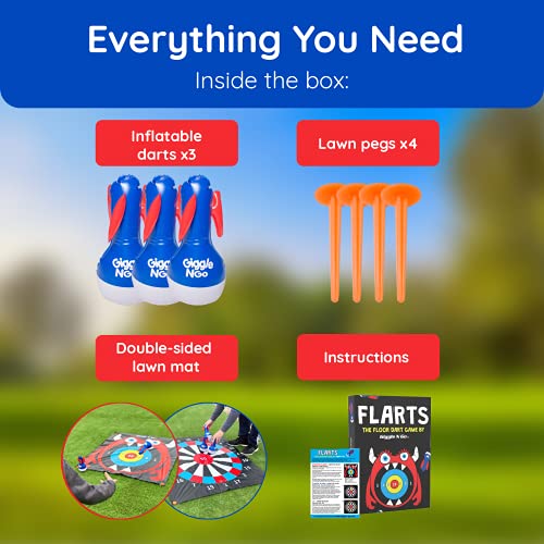 Giggle N Go Outdoor Games for Kids, Adults & Family - The Original Flarts Floor and Yard Darts Game with Inflatable Pins, Lawn Pegs and Mat - Monster Theme