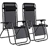 Zero Gravity Chairs, Folding Reclining patio chairs Set of 2 Adjustable Lawn Chairs with Cup Holder Padded Headrest lounge chairs, Camping accessories, for Deck, Beach, Poolside and Yard Black
