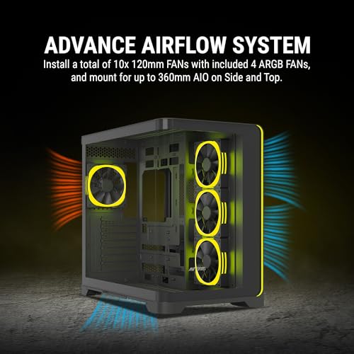 Image of Ant Esports Crystal ARC Mid-Tower Computer Case /Gaming Cabinet - Black |Front Curved Glass|Support ATX, Micro-ATX, Mini-ITX | Pre-Installed 4 ARGB-PWM Fans