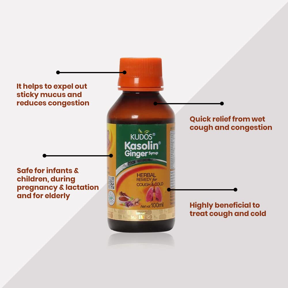Kudos Ayurveda Kasolin Ginger Syrup Herbal Remedy for Cough & Cold - 100 ml 1