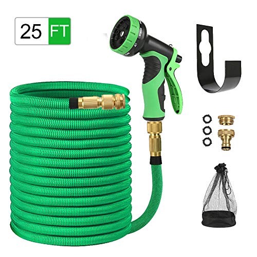 Manguera Jardín Extensible 25 ft 7.5 m, con 9 Modos, Suspensión de Metal, Conectores de Latón, Manguera Expandible para Jardinería,Patio, Terraza, Lavado a Presión?Verde