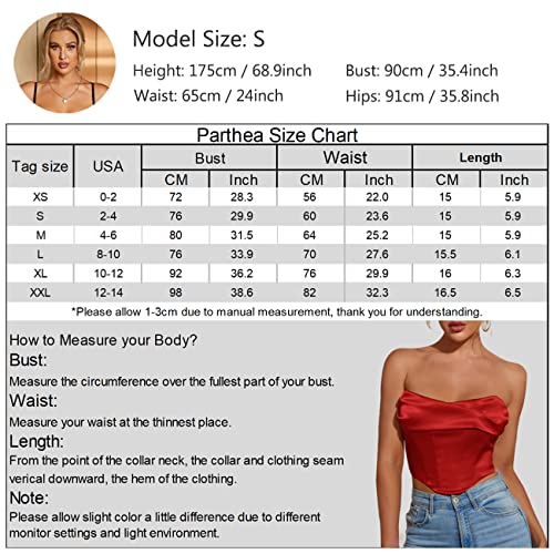 Parthea Women's Satin Corset Crop Top Strapless Cute Going Out Boned Bustier Tops #TOP4