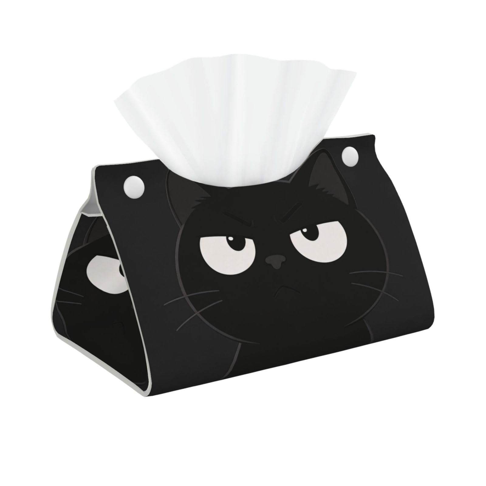 Black Cat Long Leather Tissue Box Cover-Waterproof PU Leather Tissue Holder for Bathroom, Decorative Rectangular Tissue Case