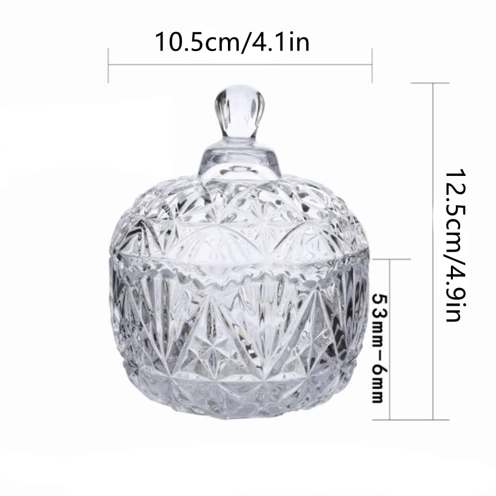 SHUILING Crystal Candy Jar with Lid Glass Candy Dishes Sugar Bowl Chocolate Cookie Jar Food Containers Wedding Candy Buffet Jar Decorative Jewelry Box for Home Office Desk (Clear)
