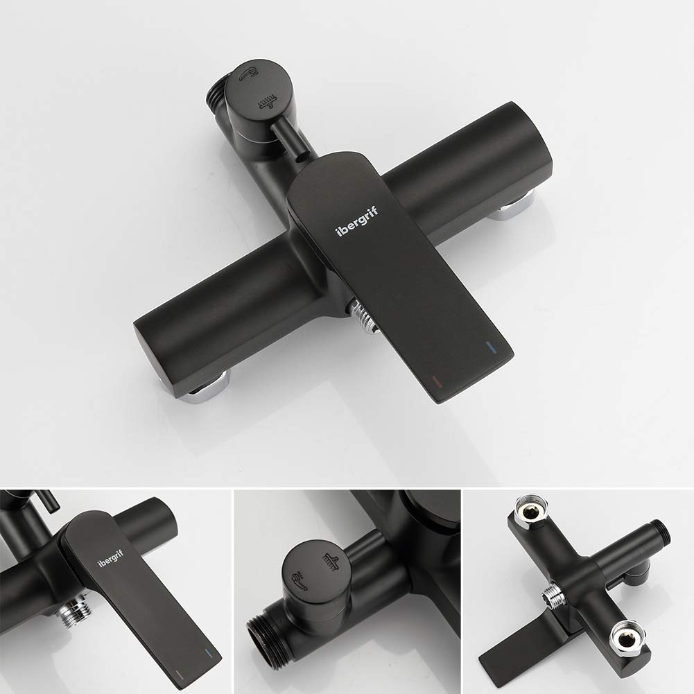 Ibergrif M17004B Columna Ducha Negra, Duchas de Baño Columna con Rociador, Alcachofa, Manguera, Barra Ajustable y Soporte, Cómodo, Barra Ducha Pared 2 Experiencias de Baño