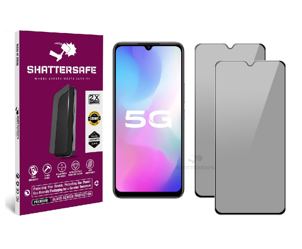 Image of Anti-Spy Privacy Tempered Glass Compatible For Vivo Y73s / Y73 / Vivo Y71T / T1 Pro / T1x / T1 44w [Pack of 2]. Anti-Scratch, Edge-to-Edge Protection With Easy Installation Kit.