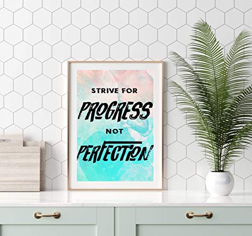 Fitness Motivational Wall Art - “Strive For Progress Not Perfection” Quotes Wall Art for Home & Office - Personalized Wall Art Decor for Gym Enthusiasts - Colorful Gift For Workout Zone, 11x14 inch