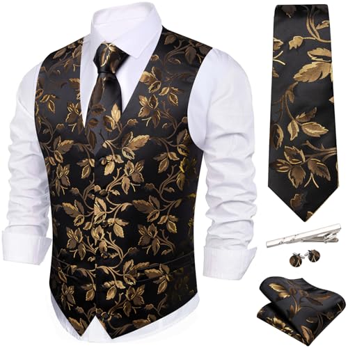 Image of Barry.Wang Formal Men Flower Vest Paisley Jacquard Silk Ties Suit Waistcoat Set Wedding 5PCS