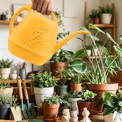 Image of Hand Plant Watering Can - Orange- 1 /2 Gallon