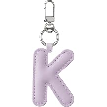 Initial Letter Keychain,Stainless Steel,Colorful Faux Leather Keyring for Backpack,Purse,Car Keys,Gift for Men Women