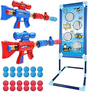 OleFun Shooting Game Toy for Age 6, 7, 8,9,10+ Years Old Kids, Boys - 2 Foam Ball Popper Air Guns & Shooting Target & 24 Foam Balls - Ideal Gift