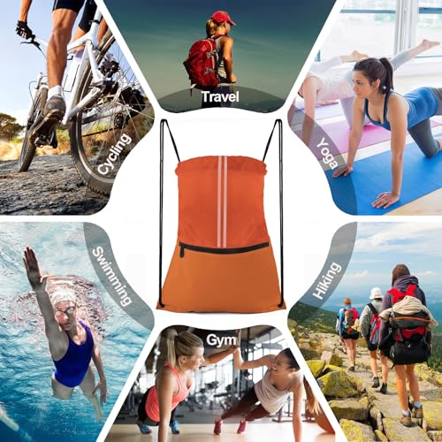 Image of Drawstring Backpack Large Sports Draw String Bag for Women and Men (Orange)