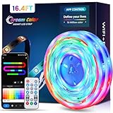 SUNLINKCO RGB+IC LED Strip Lights, 16.4FT Smart Bluetooth LED Light for Bedroom, Color Changing LED Strips with 44 Scene Modes, Segmented Control, for Room Wall Décor, Party, Festival, Gathering