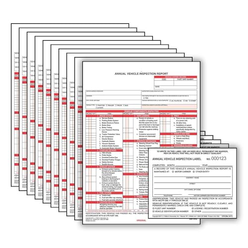 J. J. Keller 10-Pack, Annual Vehicle Inspection Report Form with Carbon & Vinyl Adhesive Label 2-Ply, 3-Ply Form, Bundle Shrinkwrapped, DOT Compliant