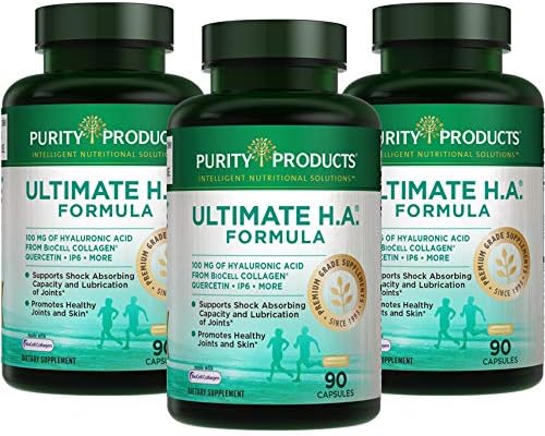 Purity Products Ultimate H.A. Formula - Clinically Studied BioCell Collagen - Dynamic Hyaluronic Acid Support for The Joints and Skin - 90 Count per Bottle (3 Bottles) - from