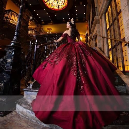 Glitter Short Sleeve Quinceanera Dresses Off The Shoulder Sequins Applique Princess Ball Gown Puffy 20252