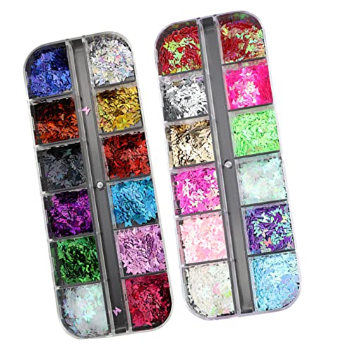 Gogogmee 12 Butterfly Sequins Set Chunky Glitter Boxed Nail Art Glitter Sequins Iridescent for DIY Makeup Dec