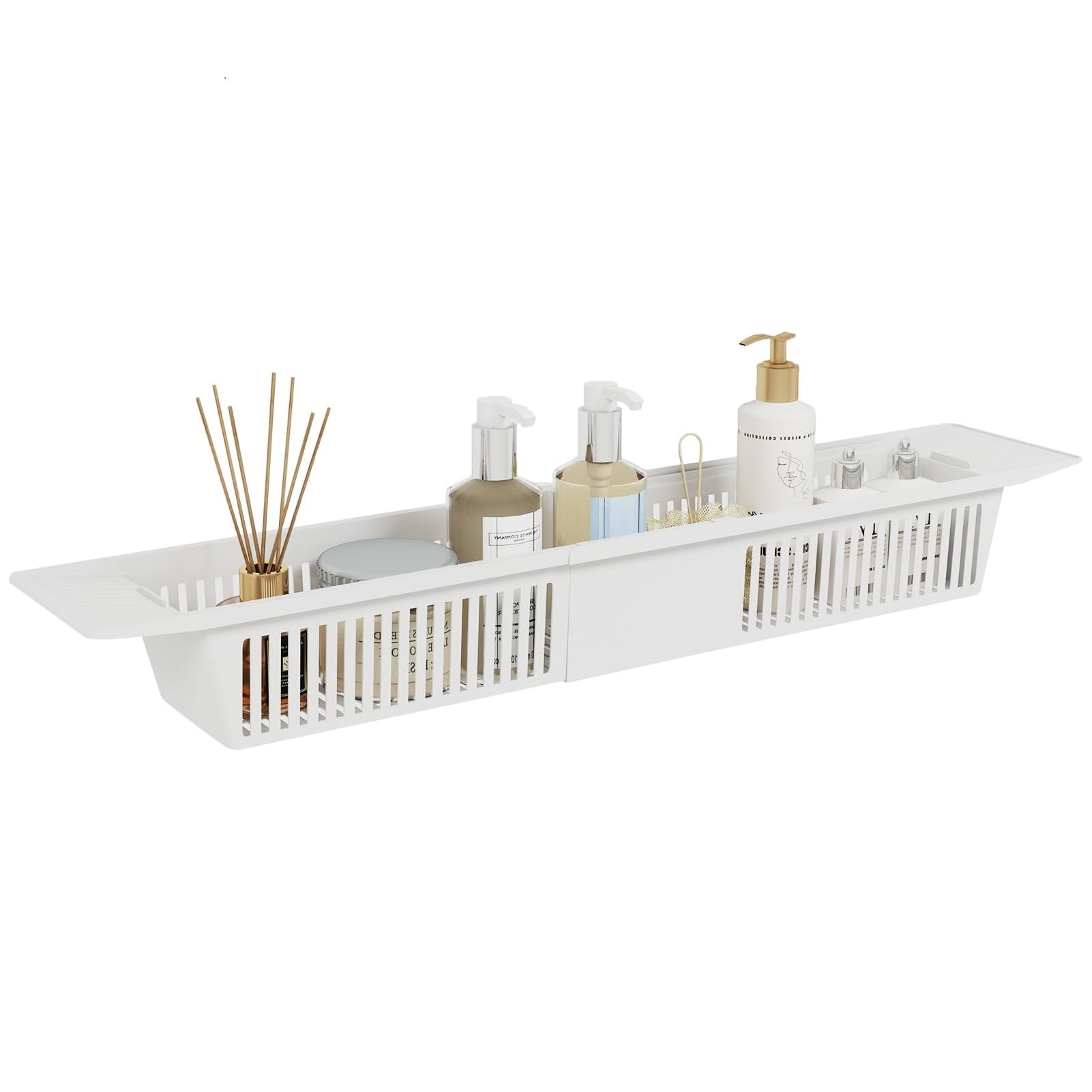 SUNNYNEST Plastic Bathtub Caddy Tray Bathroom Basket Storage Rack Expandable Toy Storage Shower Storage Rack Shampoo Soap Storage Compact Bathtub Accessories Dishwasher