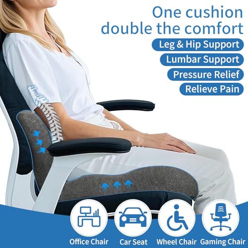 Image of Memory Foam Seat Cushion,Office Chair Cushion with Lumbar Support for Back Pressure Relief, Car Seat Cushion with Adjustable Strap,Sciatica Pad Cushions for Car,Truck, Desk,Gaming Chair