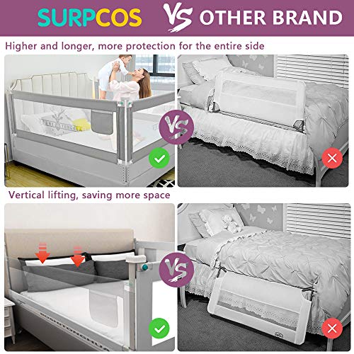 SURPCOS Bed Rails for Toddlers - 60“ 70” 80“ Extra Long Baby Bed Rail Guard for Kids Twin, Double, Full Size Queen & King Mattress (Gray) (1Side: 80''(L) X30''(H)) - Thumbnail 3