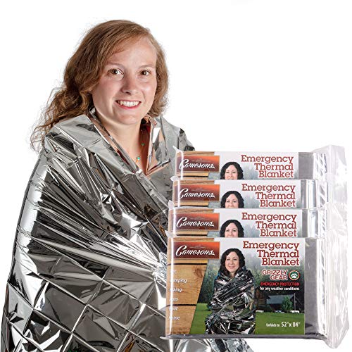 Grizzly Gear Emergency Mylar Blanket 4 Pack- 7' x 4' 1/3" Thermal Weatherproof