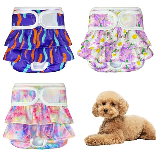 3 Pañales Lavables para Perro Hembra(S/M/L),Pañales Reutilizables Altamente Absorbentes y Suaves para Perros,Uso para Perras en celo/Calor/Periodo/Incontinencia,Lavable a máquina Duraderos (M Rosa)