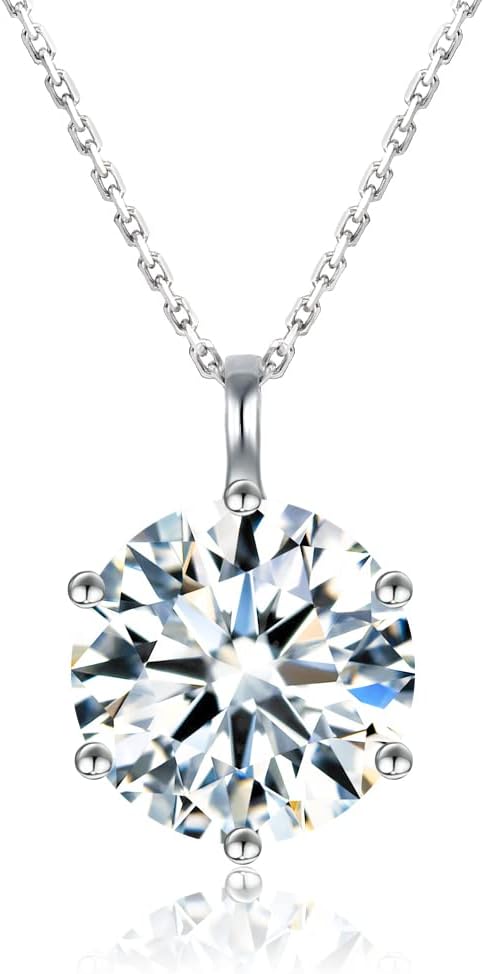 Moissanite Necklaces for Women 925 Sterling Silver Necklace with 1CT Moissanite Pendant 18K Gold-Plated Dainty Jewelry Gift for Women Mom (6C-Sliver)