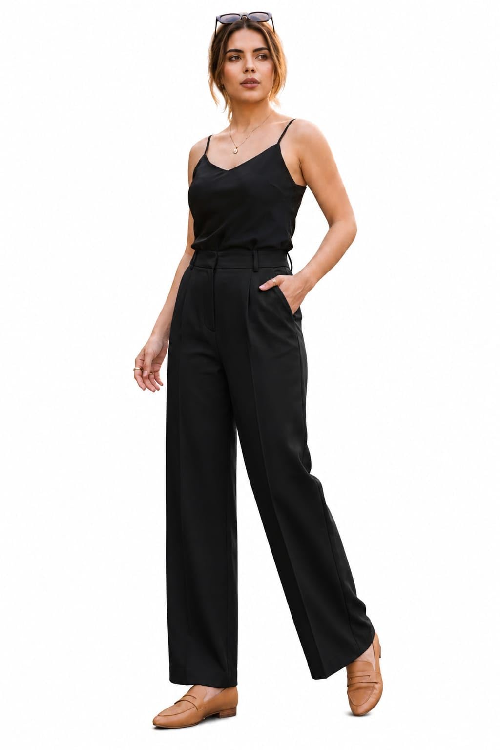 TK11 Women's high Waist Wide Leg Palazzo Pants | Soft Stretch Trousers with Pockets | Straight fit Formal& Casual Office wear|-picture-34