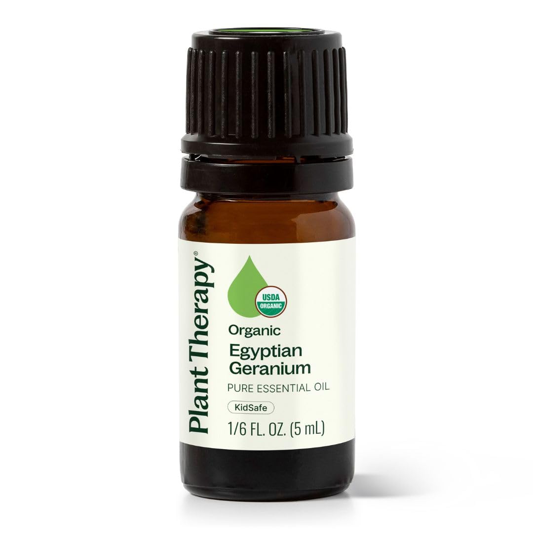Plant Therapy USDA Certified Organic Geranium Egyptian Essential Oil. 100% Pure, Undiluted, Therapeutic Grade. 5 ml (1/6 oz).