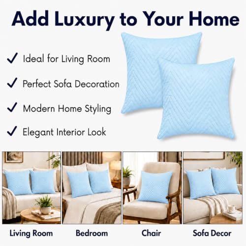 Image of RD TREND UltraSonic Microfiber Cushion Covers, 60 x 60 cm /24 x 24 inches, Set of 2, 250 TC,Back Zipper (Sky Blue)