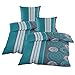 Produktbild Casa Colori Renforce Bettwäsche 4er Set 135 x 200 cm aus 100% Baumwolle mit Reißverschluss in Petrol Anthrazit gestreift mit Kreismuster