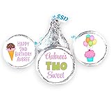 Two Sweet Theme Birthday Kiss Stickers, Ice Cream Cupcake Theme Party, TWO001, STICKERS ONLY :)