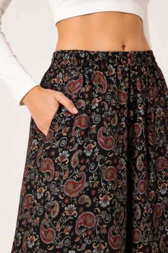 Image of Viscose Rayon Flared Printed Plazzo Palazzo Pants, Loose /Relaxed Fit Regular, Office Wear, Casual Wear Comfortable, Trouser Pants for Girls & Women Black Kerri Design (S to 3XL Size)