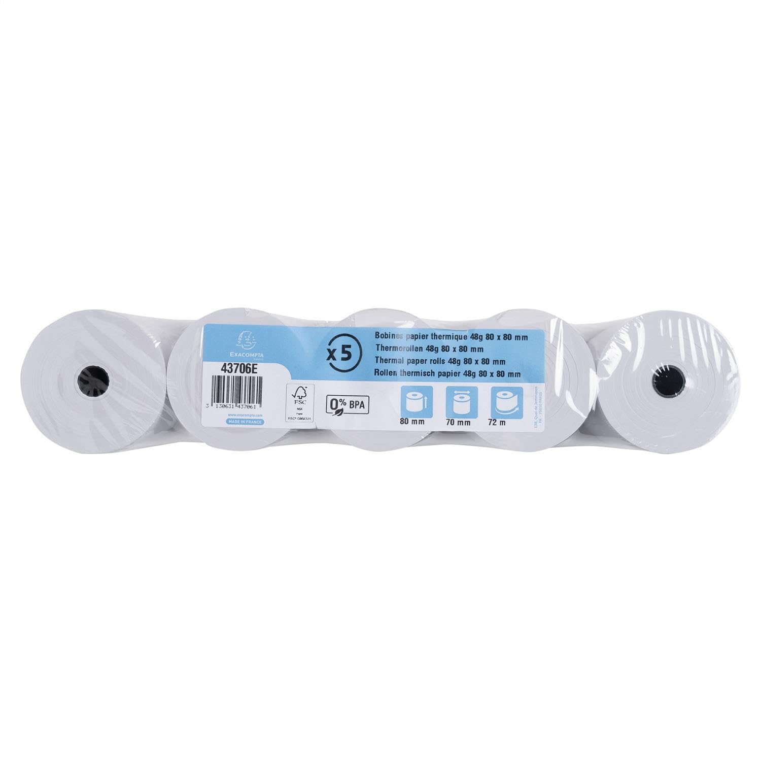 Bobines pour tickets de caisse 80x80x12x75 - 1 pli thermique 55g/m