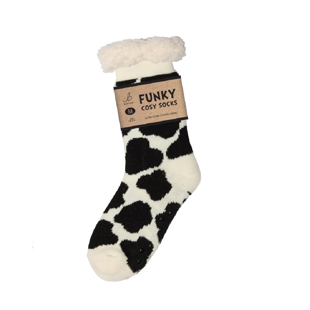 Bartleby Women's Black And White Sherpa Socks - Cow Patch Design