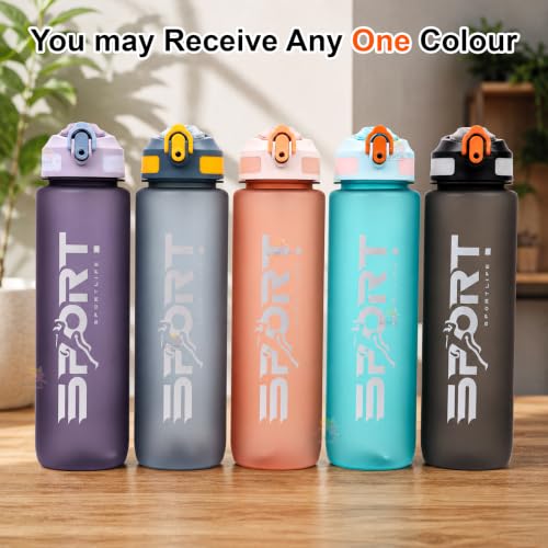 Image of Koochie-Koo Plastic Leak Proof Sports Bottle for Gym, Office, Water Bottle for Kids and Adults, 1000 ml, 6+Years (Pack of 1, Assorted)