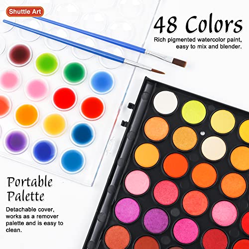 Shuttle Art 58 Pack Watercolor Paint Set, 48 Colors Watercolor Pan With 10 Paint Brushes For Beginners, Artists, Kids & Adults To Watercolor Paint, Bullet Journal, Calligraphy Practice #TOP4