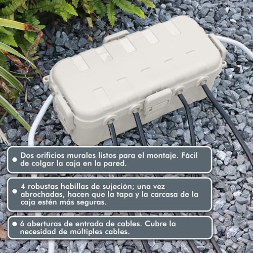 Miniatura 4 de Restmo Medium Caja De Cables Impermeable Para Exteriores, Ip54, Caja De Cables Exterior, Ideal Para Proteger Cables De Extensión, Regletas Y Enchufes Angulares 29cm X 13,2cm X 10cm , Color Almendra