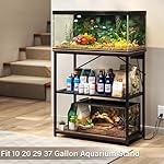 TC-HOMENY Fish Tank Stand 10/20/29/37 Gallon, Aquarium Stand with Charging Station,1000LB Capacity ,31" L x 16" W Metal Reptile Tank Stand, Double Storage Design Adjustable Boards, Brown(Tank not Included) - Image 2