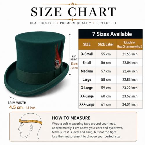 Image of Wool Top Hat for Men Women Topper Hat Mens Tall Tophat Christmas Costume