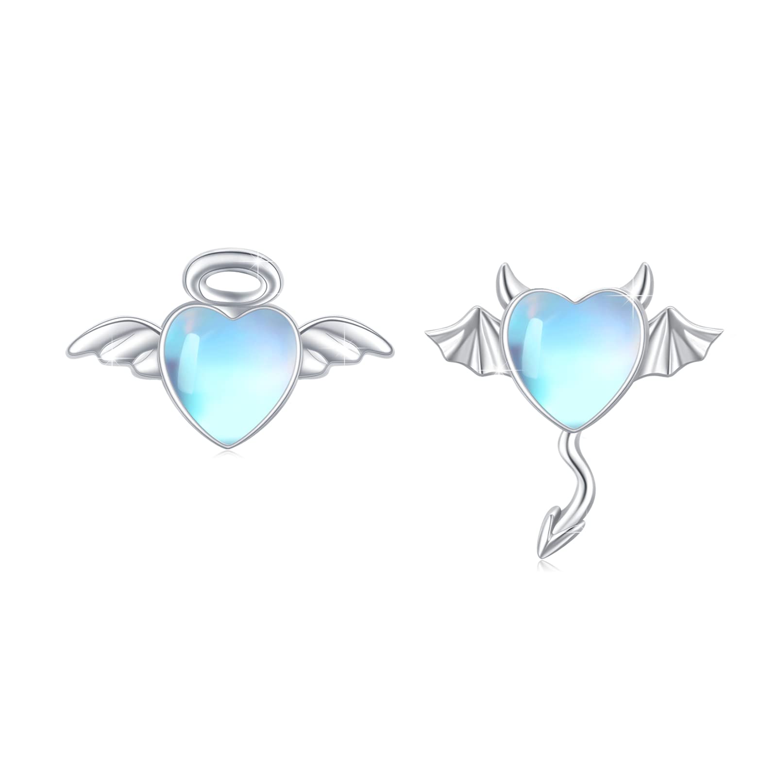 Pendientes Piedra Lunar Pendientes Ángel Y Diablo - Plata De Ley 925 - Piedra Lunar - Hipoalergénicos - Regalo Perfecto Aretes De Piedra Lunar Precio